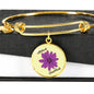 Attitude of Gratitude Purple Flower Charm with Bangle Bracelet