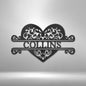 Lovely Heart Name Monogram Metal Wall Hanging | Indoor or Outdoor Art | Wedding Anniversary Gift
