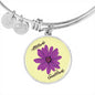 Attitude of Gratitude Purple Flower Charm with Bangle Bracelet