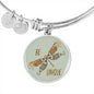 "Be Unique" Dragonfly Charm with Adjustable Bangle Bracelet