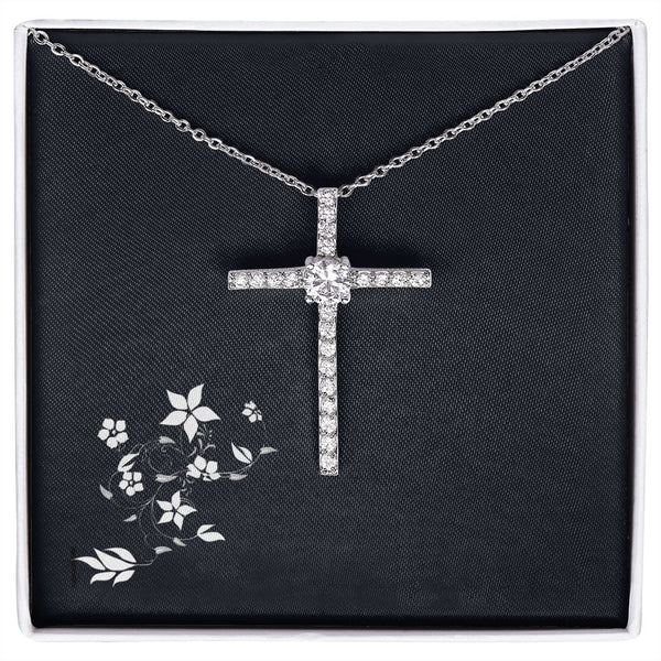White Gold CZ Cross Pendant Necklace