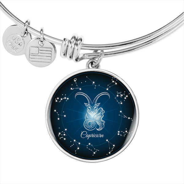 Capricorn Zodiac Sign Charm with Bangle Bracelet