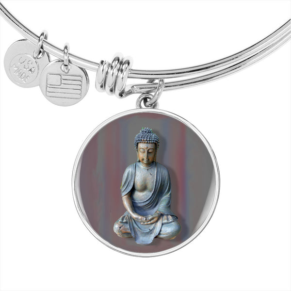 Buddha in Meditation Sculpture Charm with Adjustable Bangle Bracelet
