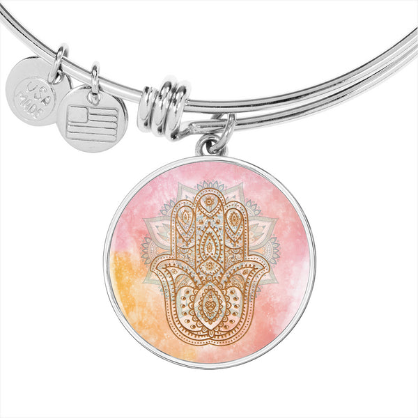 Hand Of Fatima Charm with Adjustable Bangle Bracelet