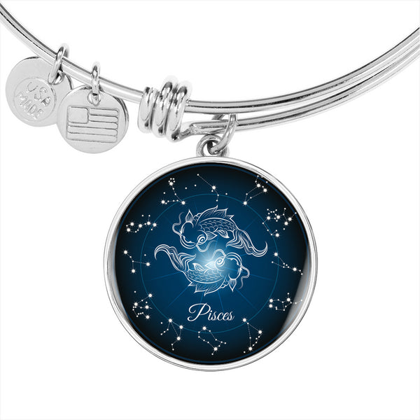 Pisces  Zodiac Sign Charm with Bangle Bracelet