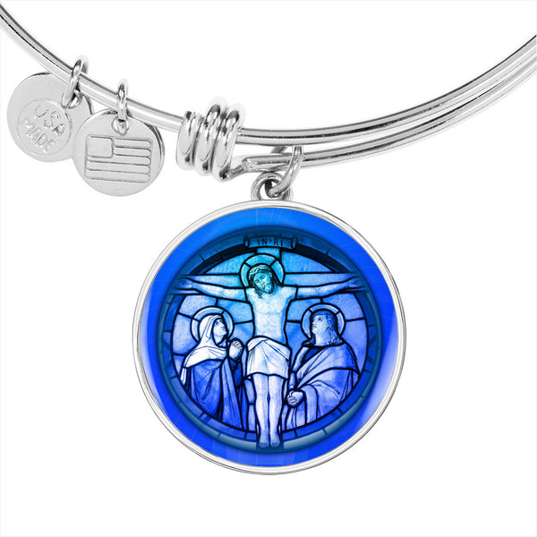 Jesus On Cross Charm with Adjustable Bangle Bracelet